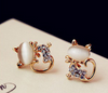 Super Cute Opal Rhinestone Kitty Cat Earrings