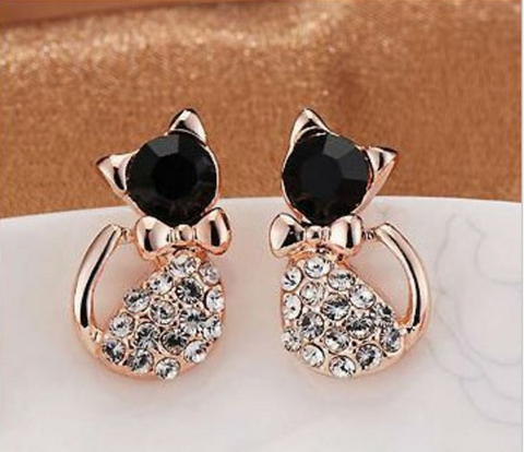 Fashion Jewelry Lovely Rinestone Cat Stud Earrings