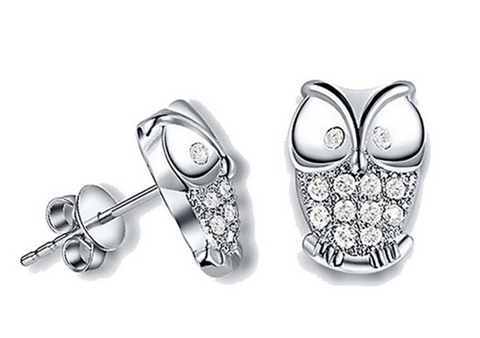 Cubic Zircon Stud Owl Earrings