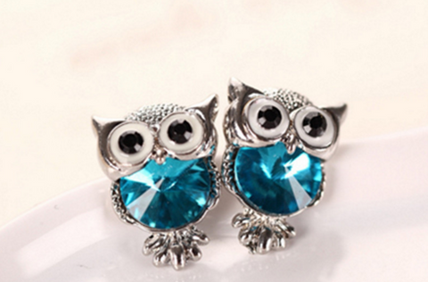 Crystal Owl Stud Earrings Cute Fashion Ruby Jewelry