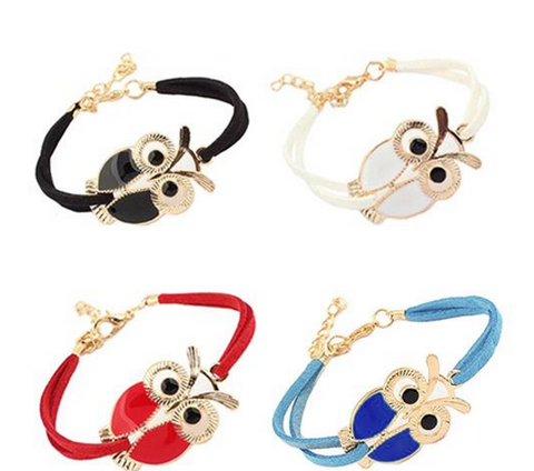 Owl Decoration Faux Leather Charm Bracelet