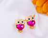 Crystal Owl Stud Earrings Cute Fashion Ruby Jewelry