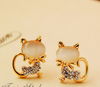 Super Cute Opal Rhinestone Kitty Cat Earrings