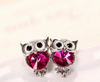 Crystal Owl Stud Earrings Cute Fashion Ruby Jewelry