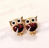 Crystal Owl Stud Earrings Cute Fashion Ruby Jewelry